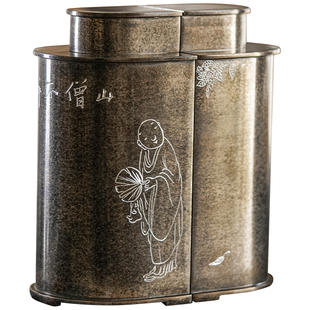 斑锡龙双亦茶仓赖庆国大师作品锡罐复古雕刻纯锡茶叶罐密封罐