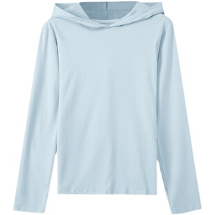 连帽丝光棉长袖t恤女春秋上衣洋气带帽打底衫宽松薄款帽衫棉百搭