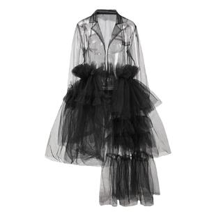 EAM STUDIO重工不规则下摆多层次拼接设计感透视网纱连衣裙女春夏