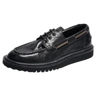 DREAMBOX钧博石洗马皮男士休闲皮鞋意大利XL发泡底复古英伦帆船鞋