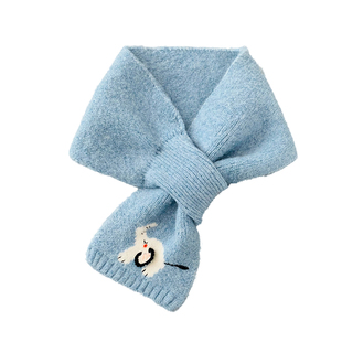 可爱蓝色小象交叉针织围巾女秋冬季韩版百搭保暖学生短款小围脖潮