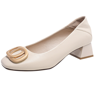 大东官方正品粗跟中跟单鞋