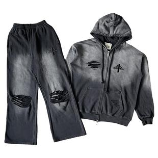 Vertabrae Embroidered Logo Hoodie 磨烂破洞刺绣卫衣长裤套装