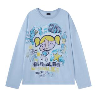 【飞天小女警联名】 BJHG不计后果罩衫长袖t恤女春打底衫斜肩上衣