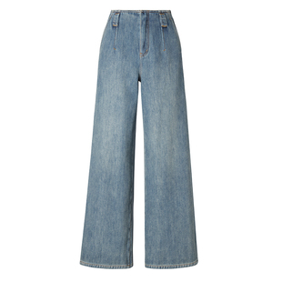 歌莉娅加绒牛仔裤女秋冬2025新款流行宽松阔腿裤厚款裤子高腰长裤