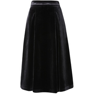 明星同款糖力 赫本风丝绒半身裙 秋冬季黑色高腰中长款A字伞裙女