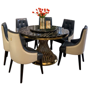 新款大理石圆形餐桌带转盘轻奢高端现代简约欧式家用圆桌吃饭桌子