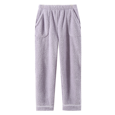 加厚珊瑚绒秋冬撞色包边睡裤女