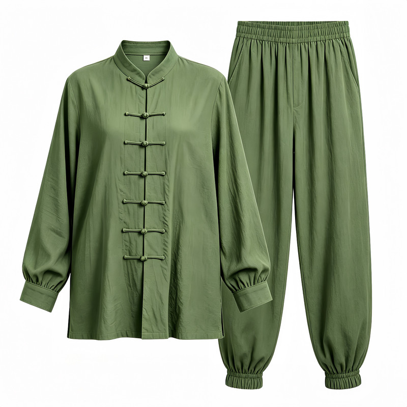 新款中长款云麻锦太极服男女同款春秋中式练功服宽松武术表演套装