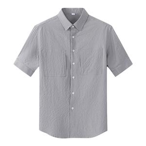 夏日泡泡纱短袖衬衫免烫修身多口袋设计感亲肤透气复古半袖衬衣潮