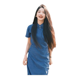 复古民国气质优雅日常文艺全开襟少女旗袍连衣裙夏季新款修身显瘦