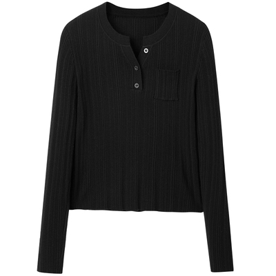 半门襟小V领针织打底衫女