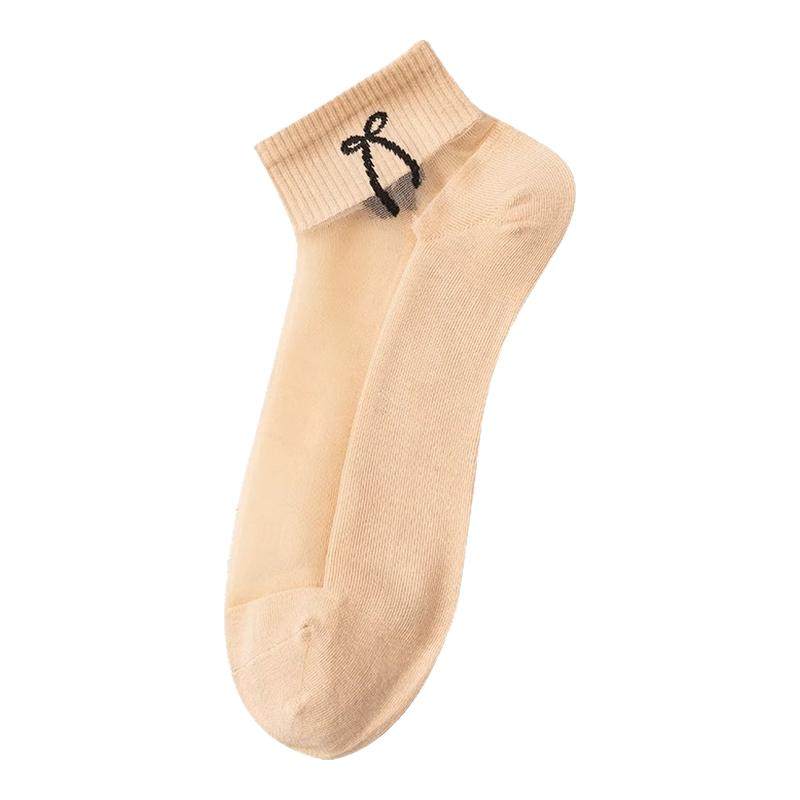 袜子女透气春夏季薄款短袜水晶玻璃冰丝袜蕾丝花边短筒纯棉底透明