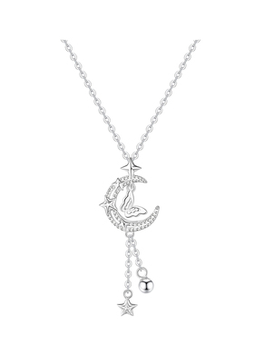 巷南999纯银星月流苏项链轻奢女