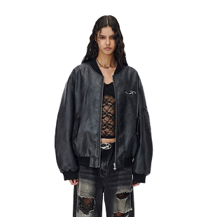 IMXSPU皮衣男女街头痞帅情侣拉链机车飞行员夹克修身显瘦外套