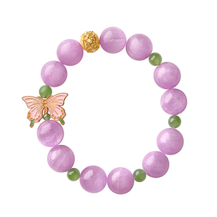 觉人原创天然薰衣草猫眼紫锂辉手串银蝴蝶碧玉手链礼物[蝶舞花间]