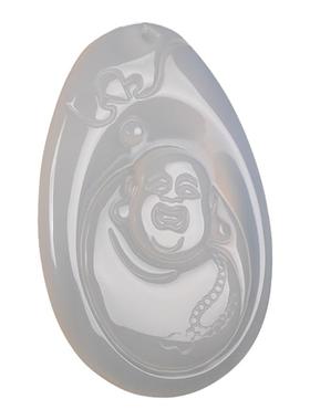 冰种玛瑙弥勒吊坠佛挂件黄白色玉髓笑佛玉坠项坠情侣女士款送项链