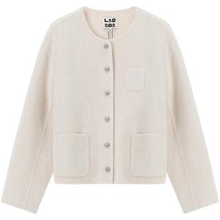 LAGOGO绵羊毛双面呢大衣女拉谷谷2025冬新款小香风外套ODDD139E65