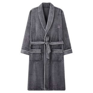 芬腾可安男士睡袍男款冬季珊瑚绒加厚浴袍深灰睡衣秋冬款2026新款