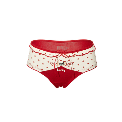 波点撞色小狗印花大码内裤