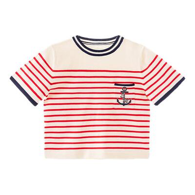 EXISTENTIALISM kids童装春季新款原创海军风条纹撞色针织短袖