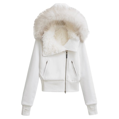 Lovedeath白色毛领加绒短款外套