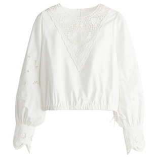 HM女装衬衫春季绑带设计棉质短款收腰长袖上衣1318232