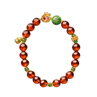 觉人原创天然冰透芬达橙石榴石手串大漆珠多子多福手链[开花结果]