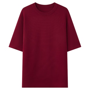 USHI悠时 男装微阔日常休闲柔软舒适针织男装春季红色短袖T恤