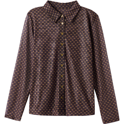 2025春秋新款网纱印花衬衫女衬衣