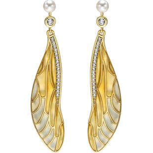 南珠宫梦羽925银淡水珍珠耳环耳饰空窗珐琅珍珠耳钉长款气质高级