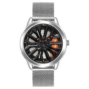 三达新款个性炫酷男士立体轮毂旋转表盘防水网带手表时来运转腕表