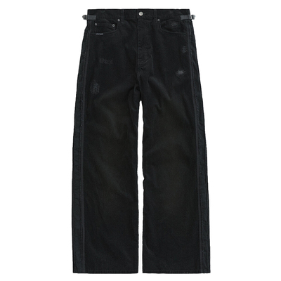 POLYTERU 25秋冬灯芯绒宽松休闲裤拼接毛边直筒阔腿裤韩国代购