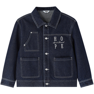 安奈儿童装男童女童翻领牛仔外套2026春新款休闲深蓝色时尚上衣
