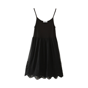 2025韩版春背心网纱裙大码宽松莫代尔蕾丝裙中长款打底吊带连衣裙