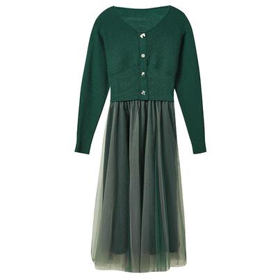 秋水伊人复古优雅网纱连衣裙