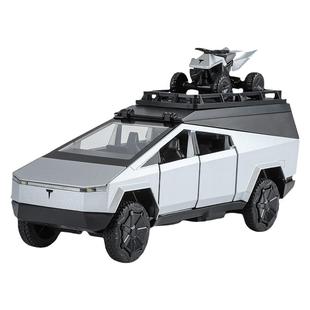 1:32特斯拉皮卡车模房车合金摩托露营车玩具车仿真儿童小汽车模型