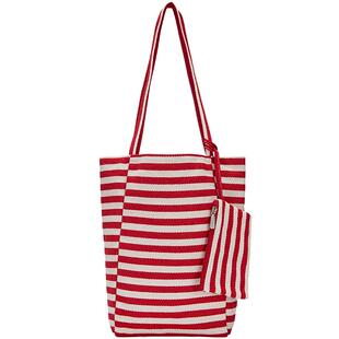 热风女士包包2025年秋季新款条纹双面两用单肩包子母大容量托特包