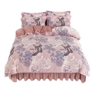 加厚牛奶绒四件套保暖珊瑚绒防静电法兰绒毛绒双面绒被套床裙冬季