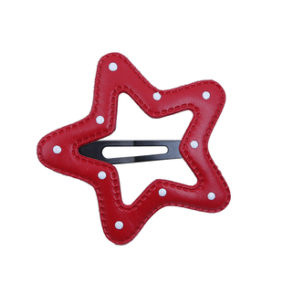 韩系红色皮质大号星星云朵发夹儿童新年夹子刘海夹头饰宝宝发卡女