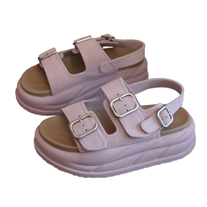 首谷法式厚底增高露趾凉鞋女2024夏季款皮带扣时尚百搭外穿罗马鞋