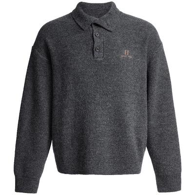 SEASON HIGH男装冬季毛衣针织衫纯色简约廓形立领纽扣刺绣上衣