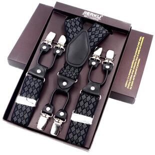 男士背带夹黑皮六夹强力吊裤带胖人弹力肩带商务西裤老人裤带吊带