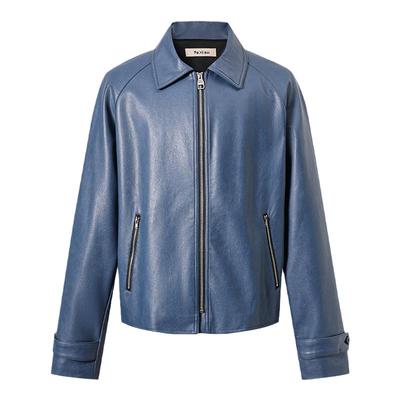 Pointless脏蓝做旧皮衣