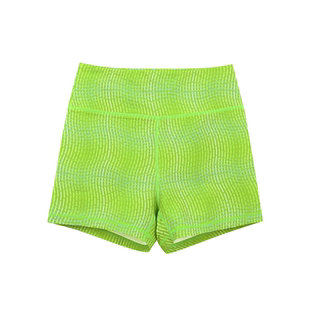 HARDSHIP|绿波纹 健身瑜伽裤三分裤女 绿色条纹弹力高腰排汗短裤