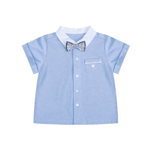 朗姿童装/ETTOI爱多娃男童百搭短袖衬衫浅蓝色休闲T恤夏季新款