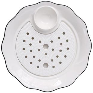 陶瓷双层沥水饺子盘带醋碟釉下彩家用饭店创意纯白吃水饺专用盘子