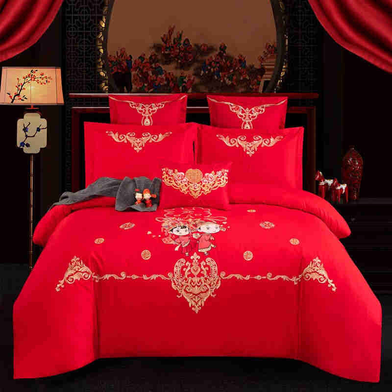 云上舒婚庆四件组结婚床上用品全棉N大红色床单被罩秋冬加,床上用品,婚庆床品套件,淘宝优惠券,粉丝福利购,淘宝优惠卷