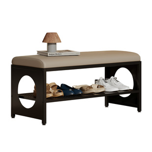 中古风换鞋凳门口家用穿鞋一体长条凳软包垫高级感玄关入户门鞋凳