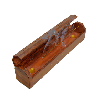 印度香薰线香盒菩提木镶铜卧香炉实木家用卫生间木质装香盒存香插